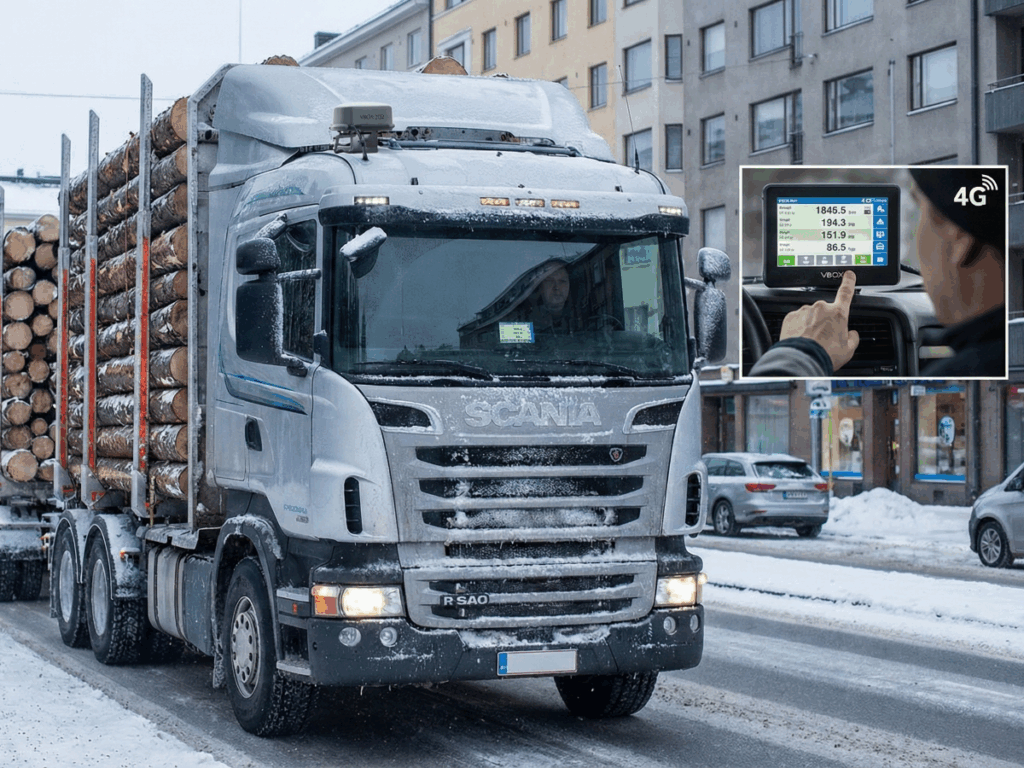 Heavy-duty truck using on-board weighing systems in Finland's extreme weather